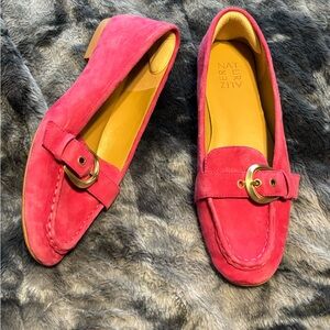 Naturalizer Hot Pink Suede Loafers with Gold Buckle